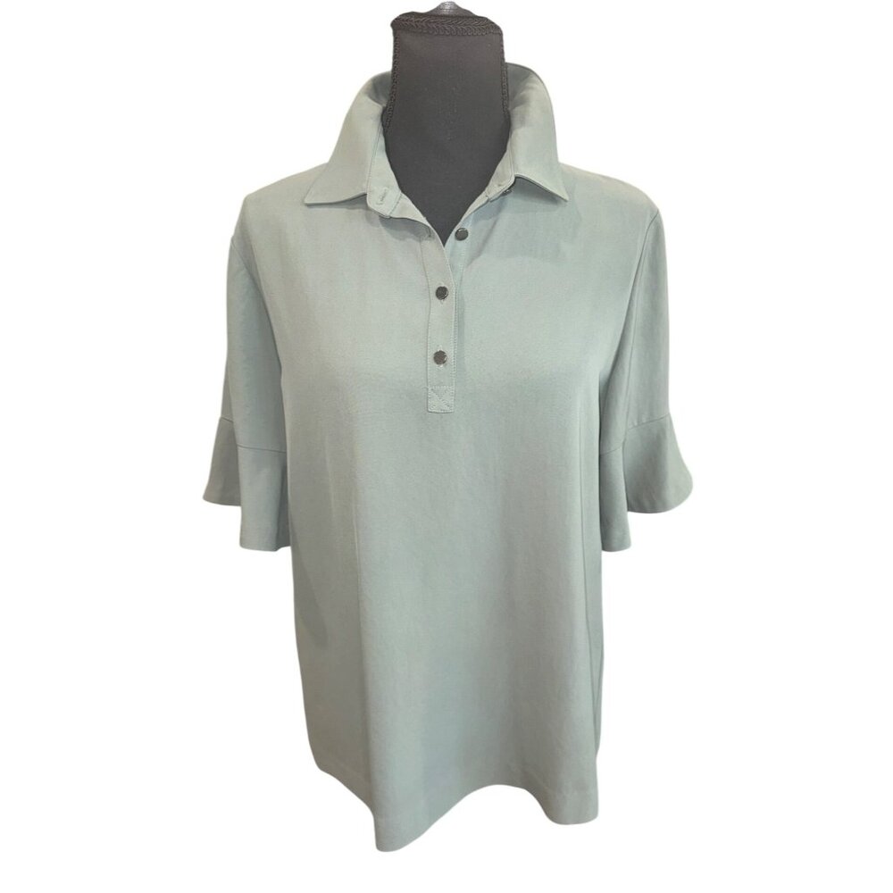 Banana Republic Womens Ruffle Sleeve Collared Blouse M Olive Green Office Siren